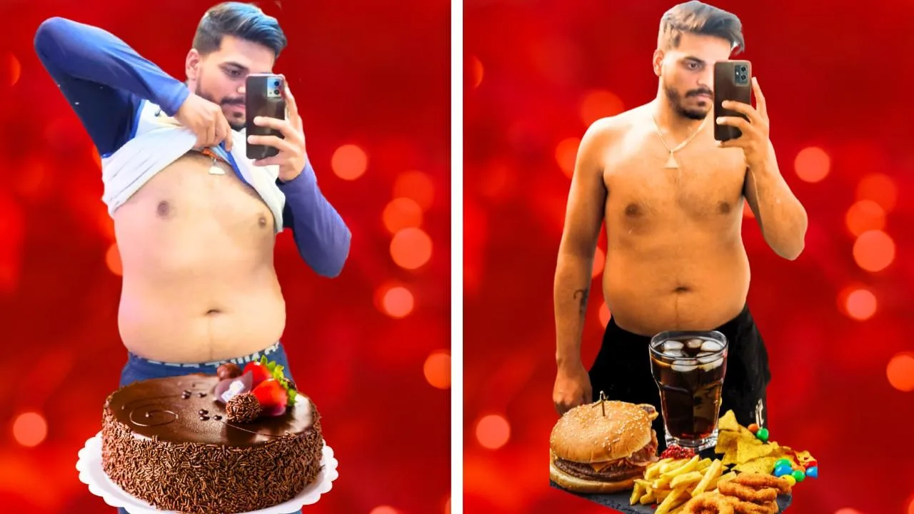 Before photo showing a person with a heavier build starting their fitness journey.