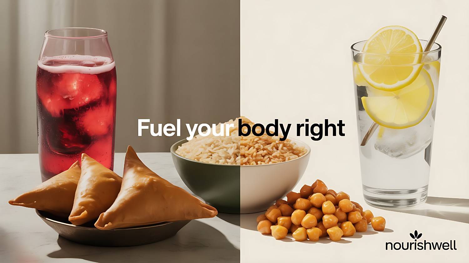 Healthy food swaps for weight loss, visual comparison of unhealthy food vs. healthy alternatives for losing weight at home