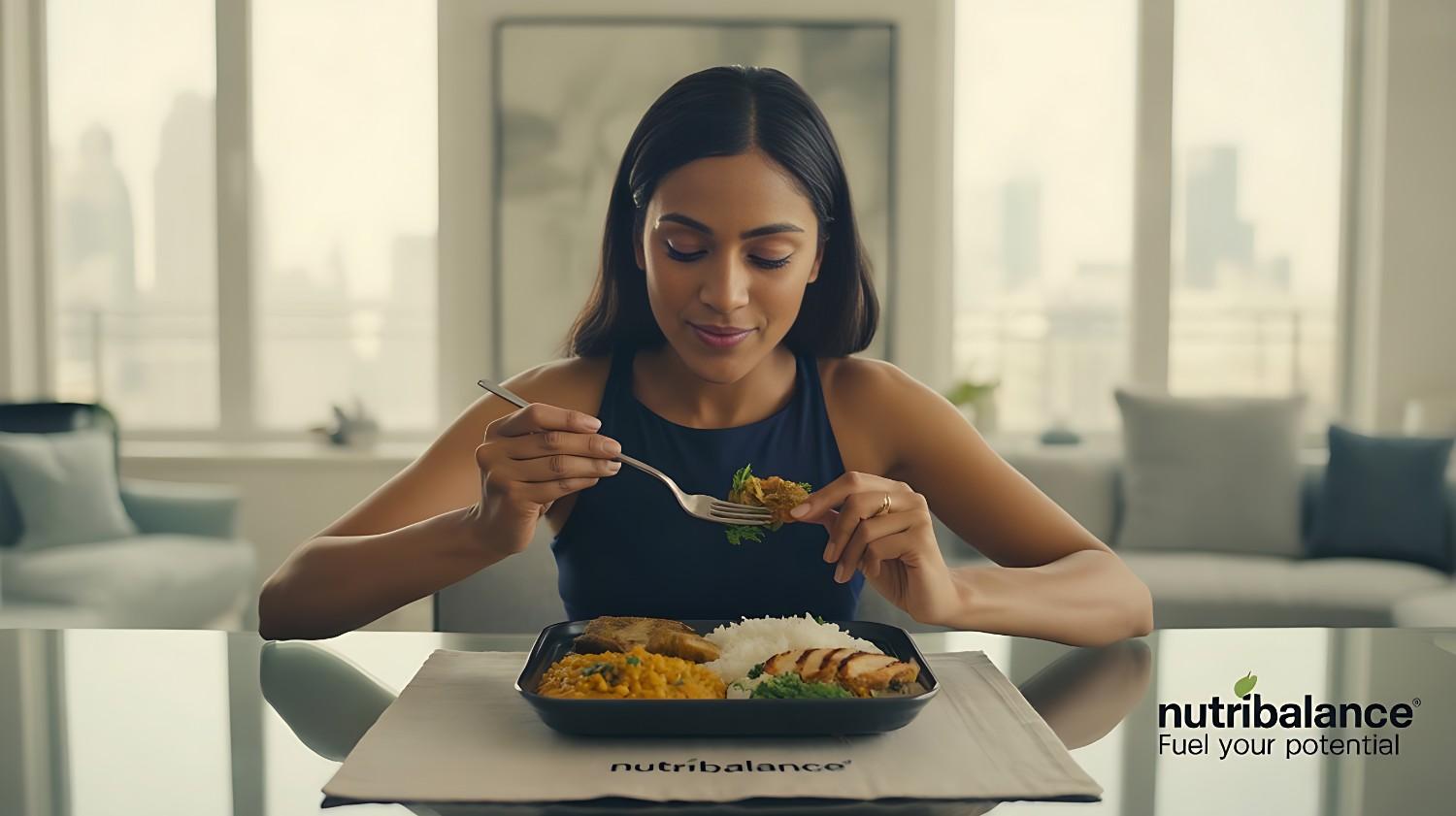 mindful eating for weight loss, a person enjoying a portion-controlled healthy Indian meal at home